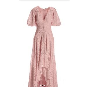 NWT Boston Proper Puff Sleeve Lace High Low Dress Candy Pink Wedding Guest 12